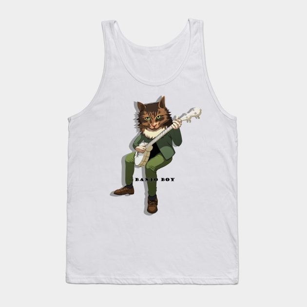 Banjo Boy Cat - With Text - Small Print Version Tank Top by Cptninja